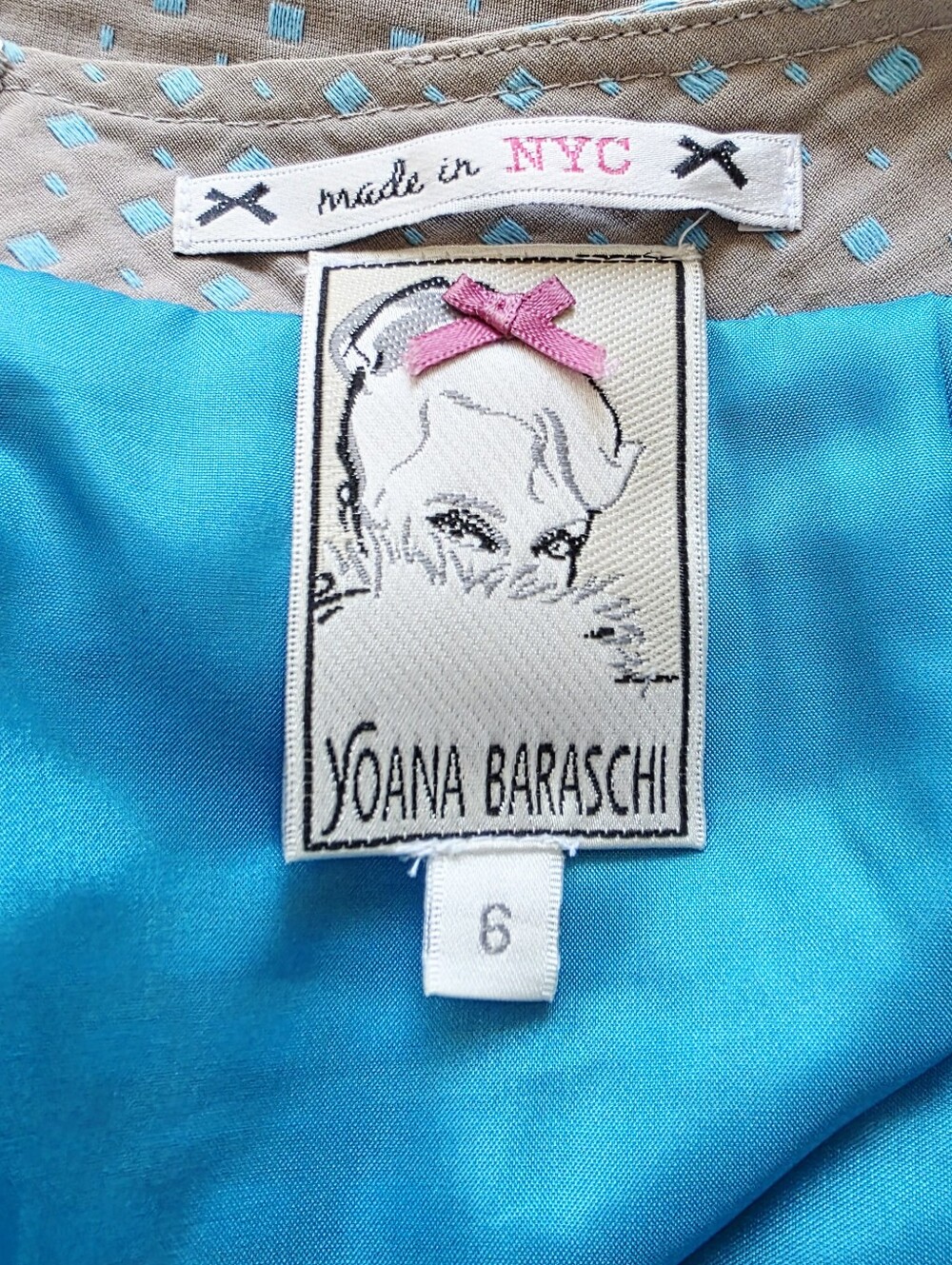 Yoana Baraschi Pencil Skirt Gray Turquoise Jacquard Lined Made in NYC Size 6